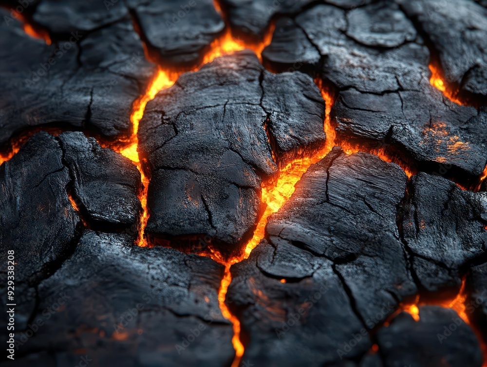 closeup of charred wood texture with glowing embers rich dark tones with fiery orange accents detailed grain patterns and cracks closeup of charred wood texture with glowing embers rich dark tones with fiery orange accents detailed grain patterns and cracks