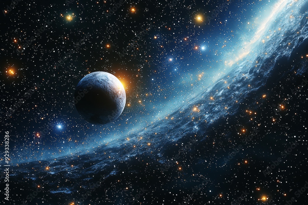 Obraz premium Space cosmic illustration with planets scene created with Generative AI