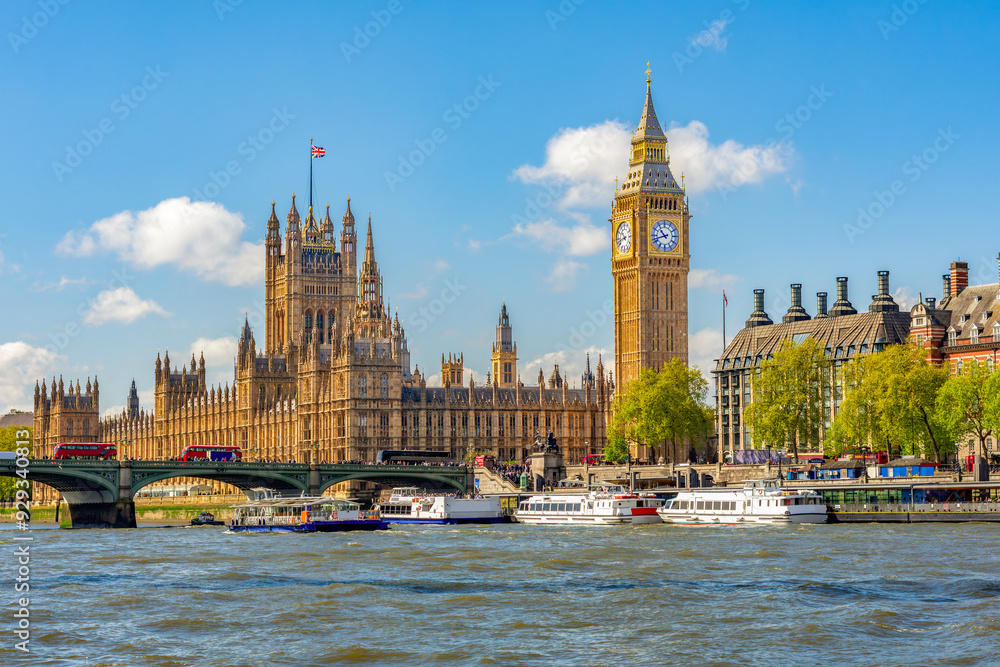 Big Ben tower of Houses of Parliament and Westminster bridge, London, UK Big Ben tower of Houses of Parliament and Westminster bridge, London, UK