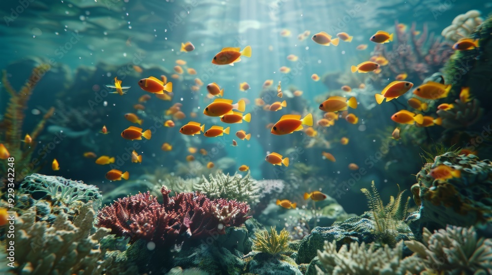 Naklejka premium Vibrant coral reef with colorful fish