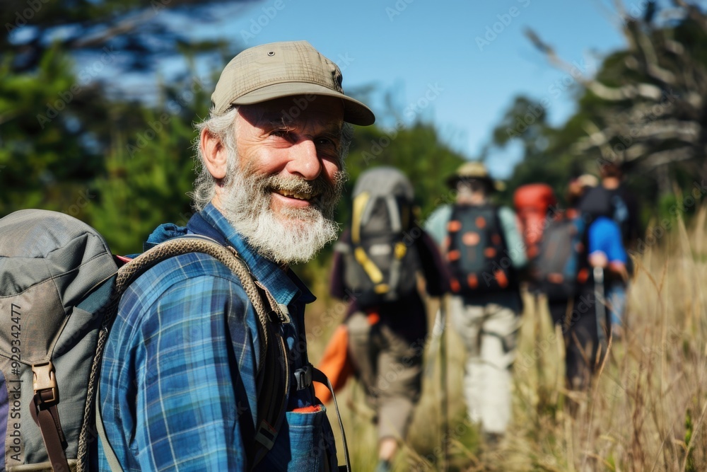 A person with facial hair and headgear carrying luggage, perfect for outdoor activities or travel photos A person with facial hair and headgear carrying luggage, perfect for outdoor activities or travel photos