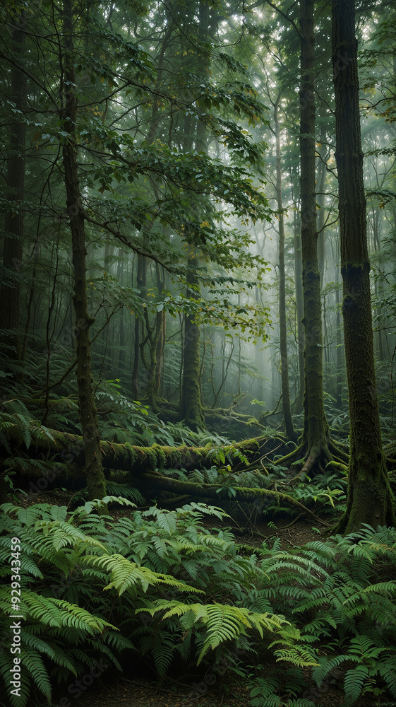 Enchanted Forest Trail: Mist and Ferns at Dawn Enchanted Forest Trail: Mist and Ferns at Dawn