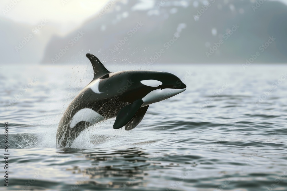 Obraz premium Photograph of an orca leaping out of the ocean