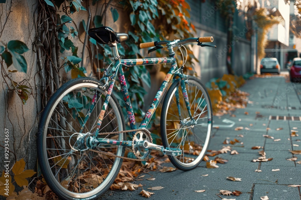 A bicycle parked on the side of a street with no rider in sight