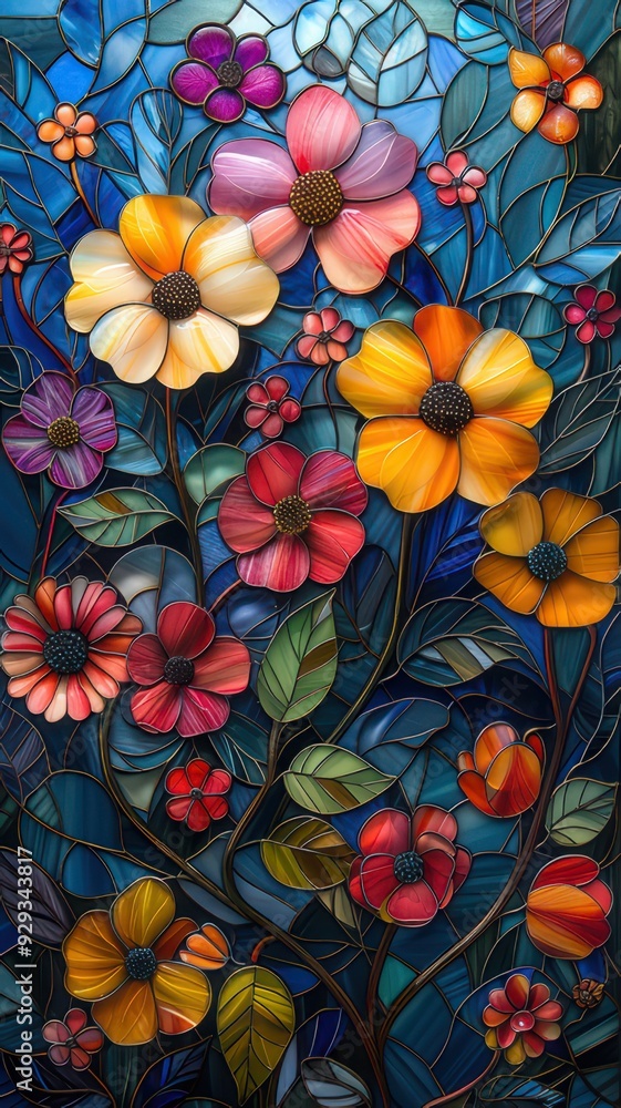 Naklejka premium Floral background stained glass
