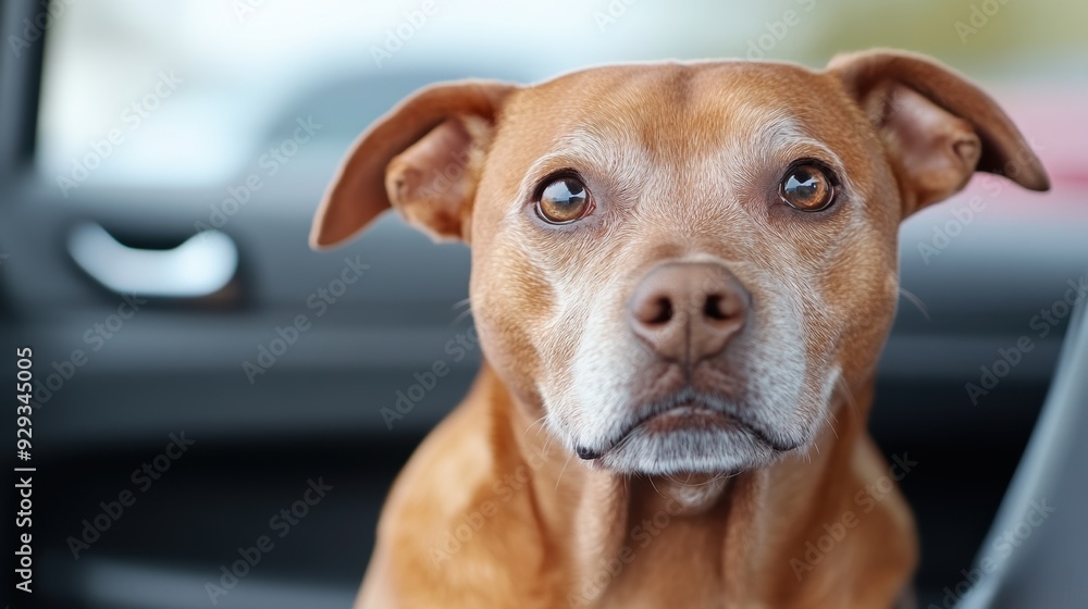 A brown dog sitting in a car looking out the window, AI A brown dog sitting in a car looking out the window, AI