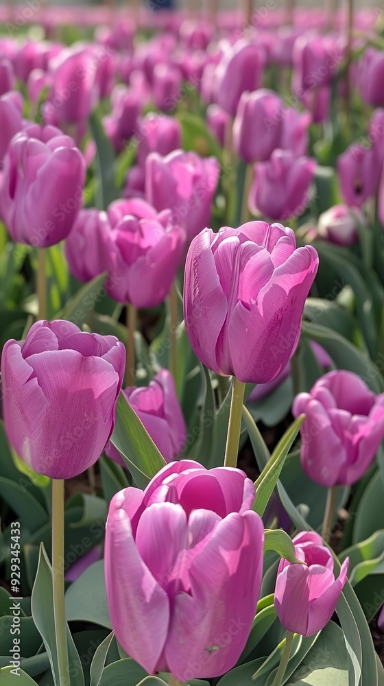 Obraz premium A field of purple tulip flowers