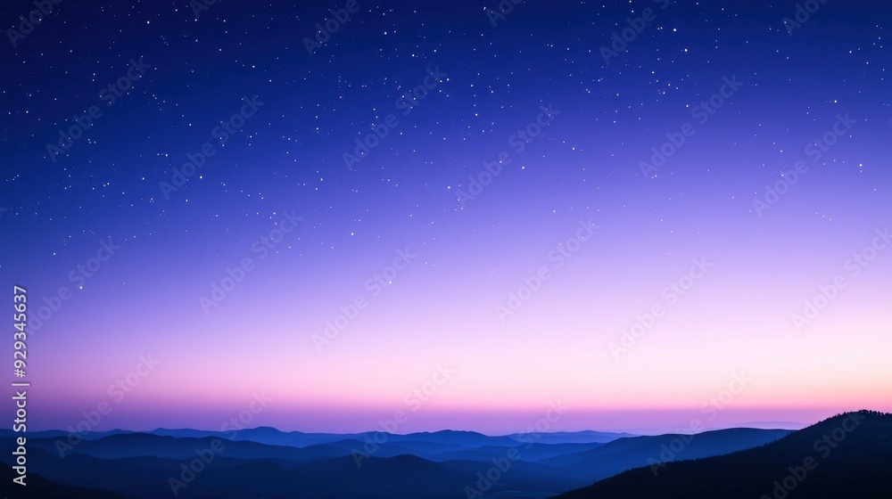 A serene night sky over rolling hills, showcasing stars and a gradient of twilight colors. A serene night sky over rolling hills, showcasing stars and a gradient of twilight colors.
