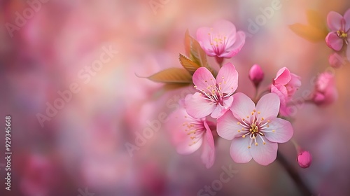 Delicate pink flowers with yellow centers on a blurred pink background.