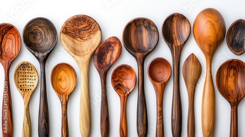 A collection of beautifully crafted wooden spoons showcasing unique textures and colors