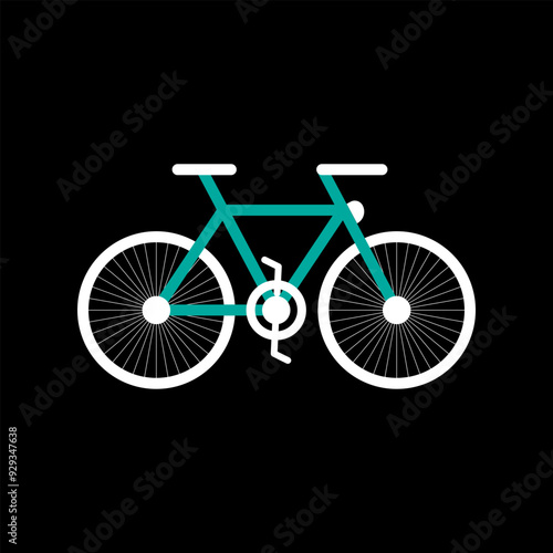 Colorful bicycle icon. Editable stroke. Colored realistic bike isolated on black background. Vector illustration.