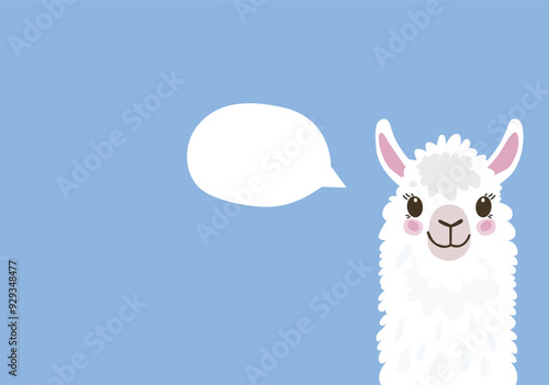 Llama with Speech Bubble on Blue Background for Custom Messages and Invitations