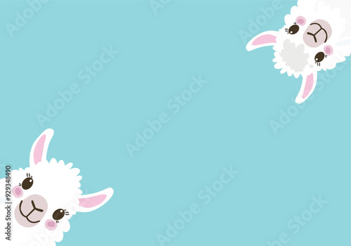 Two Llamas on Blue Background for Minimalistic Designs and Children's Decor