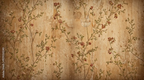  Vintage Wallpaper with Floral Patterns and Subtle Fading