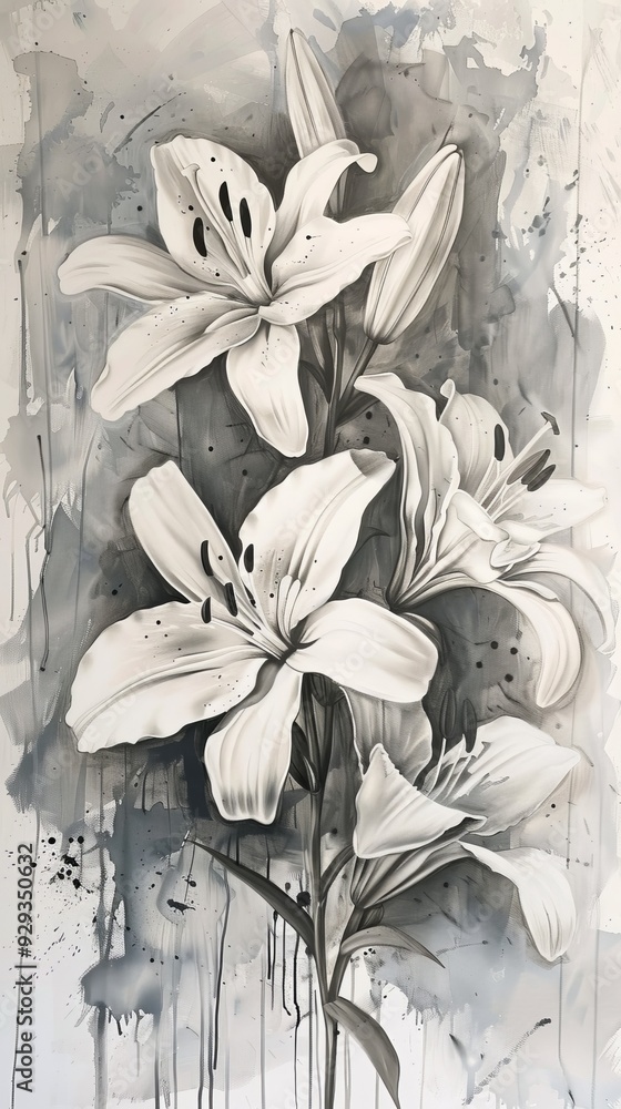 Lilies On Ink White And Gray Lilies On Ink White And Gray