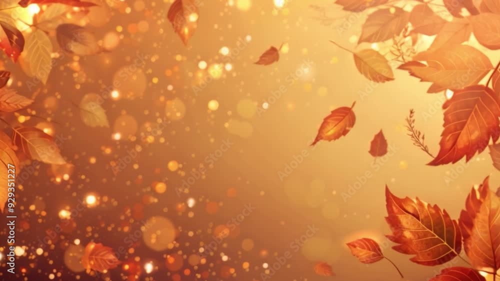 Falling red and orange leaves against a golden background with bokeh. Falling red and orange leaves against a golden background with bokeh.