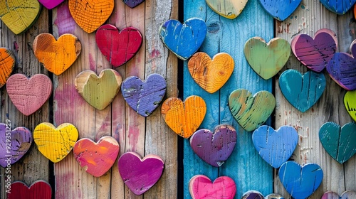 heart-shaped assorted-color cutout decors place on wooden surface photo