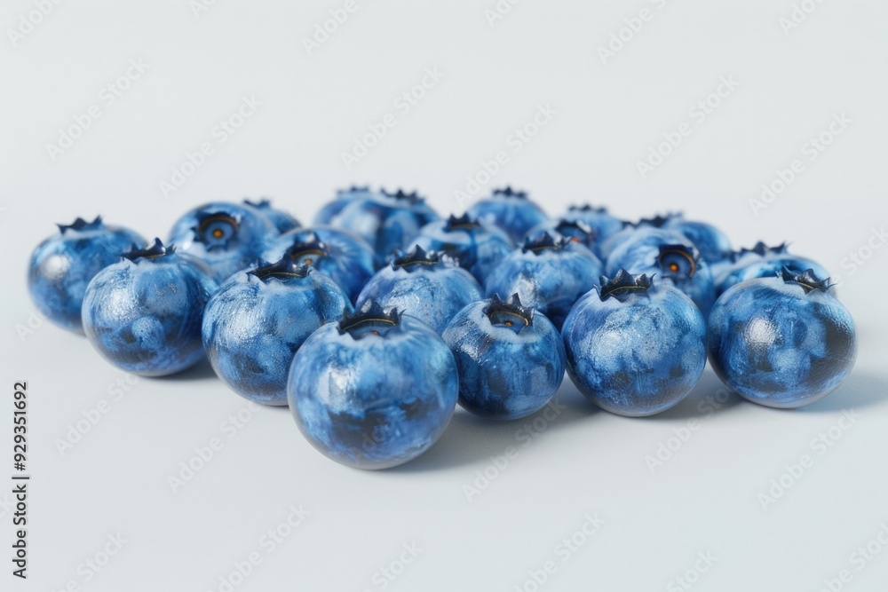 A cluster of blueberries arranged on a clean, white background A cluster of blueberries arranged on a clean, white background