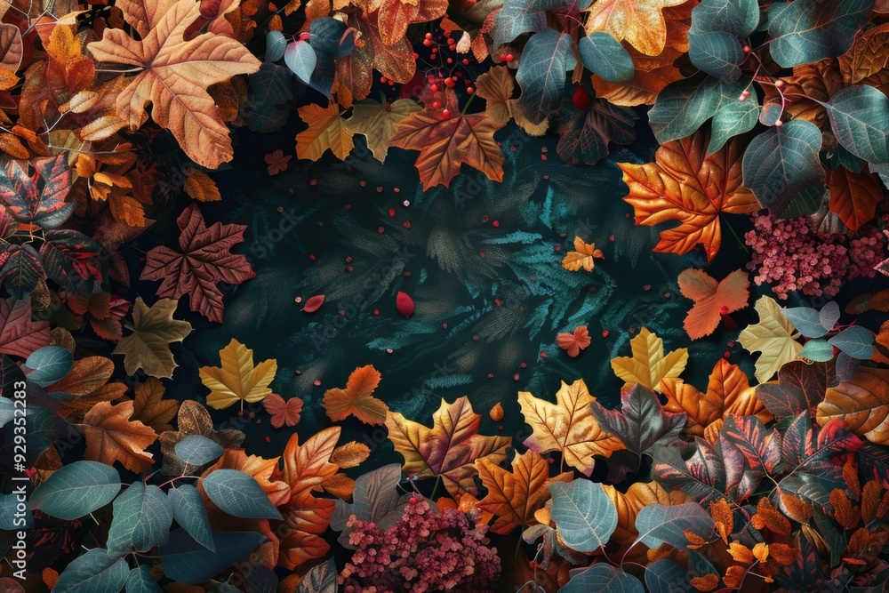 A natural wreath made of leaves and berries placed on a table A natural wreath made of leaves and berries placed on a table