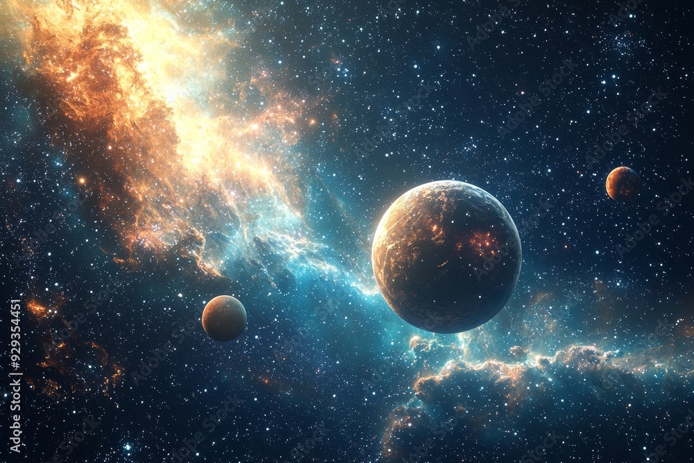 Space cosmic illustration with planets scene created with Generative AI Space cosmic illustration with planets scene created with Generative AI