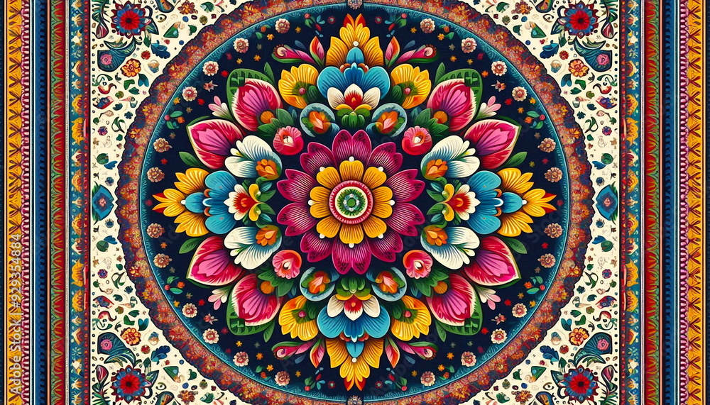 Fototapeta premium Indian tribal art Seamless pattern carpet or rug motifs,design,pattern,fabric,print,embroidery,textile,home decoration,wallpaper related concept background