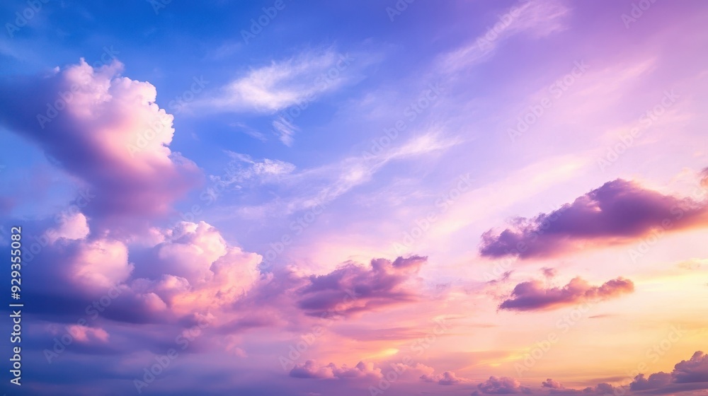Obraz premium A serene sky filled with colorful clouds during sunset, creating a peaceful atmosphere.