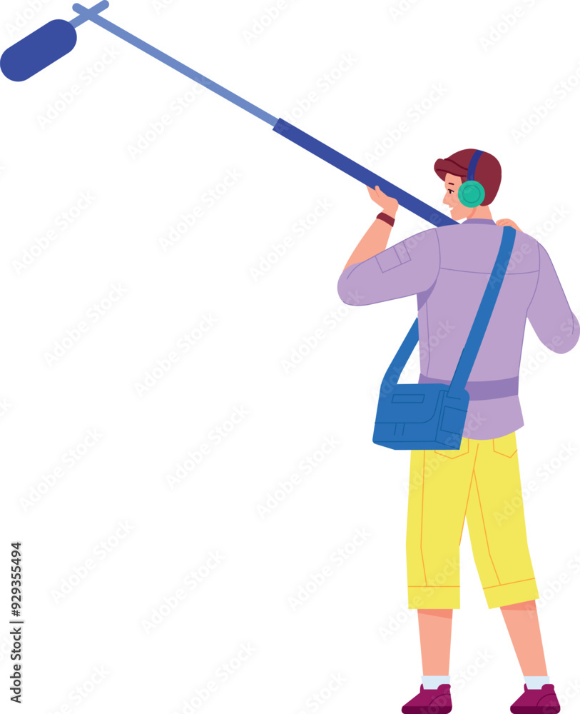 Man recording sound with professional microphone. Audio technician