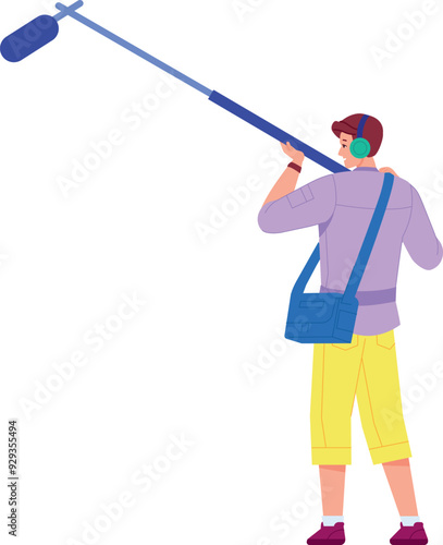 Man recording sound with professional microphone. Audio technician