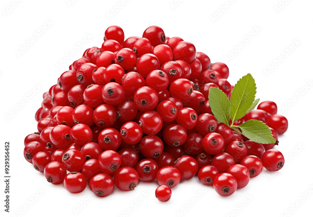 pile of cranberry with three green leaves cut out pile of cranberry with three green leaves cut out