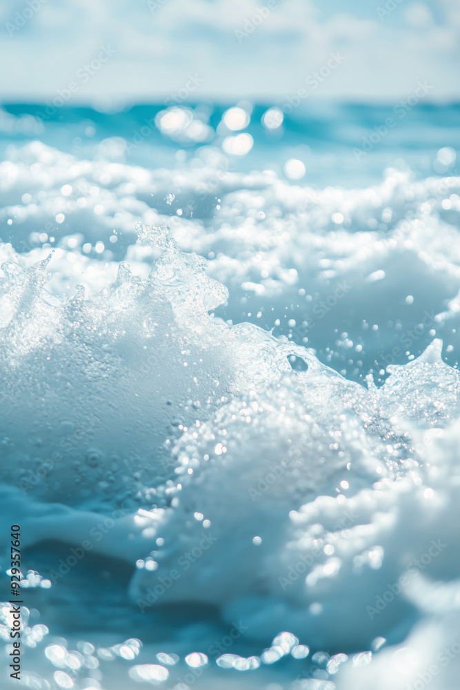 Close-up image of a foamy wave of the blue sea Close-up image of a foamy wave of the blue sea