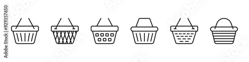 Shopping basket icons set. Grocery basket concept, logo. Vector