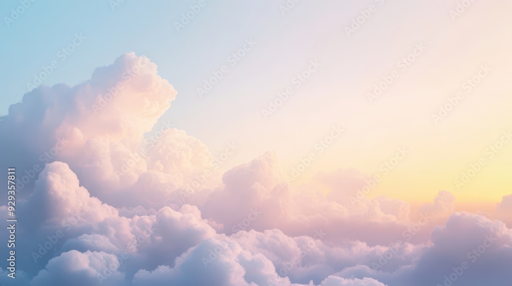 A serene sky filled with soft, colorful clouds at sunrise. A serene sky filled with soft, colorful clouds at sunrise.