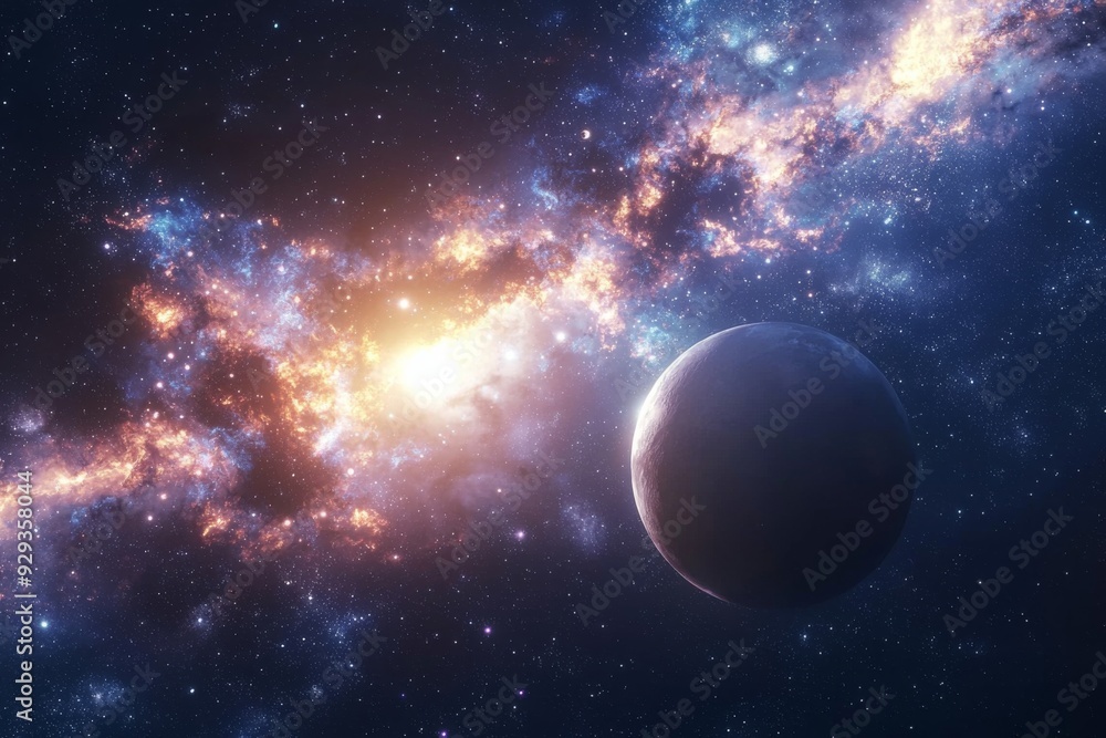 Space cosmic illustration with planets scene created with Generative AI Space cosmic illustration with planets scene created with Generative AI