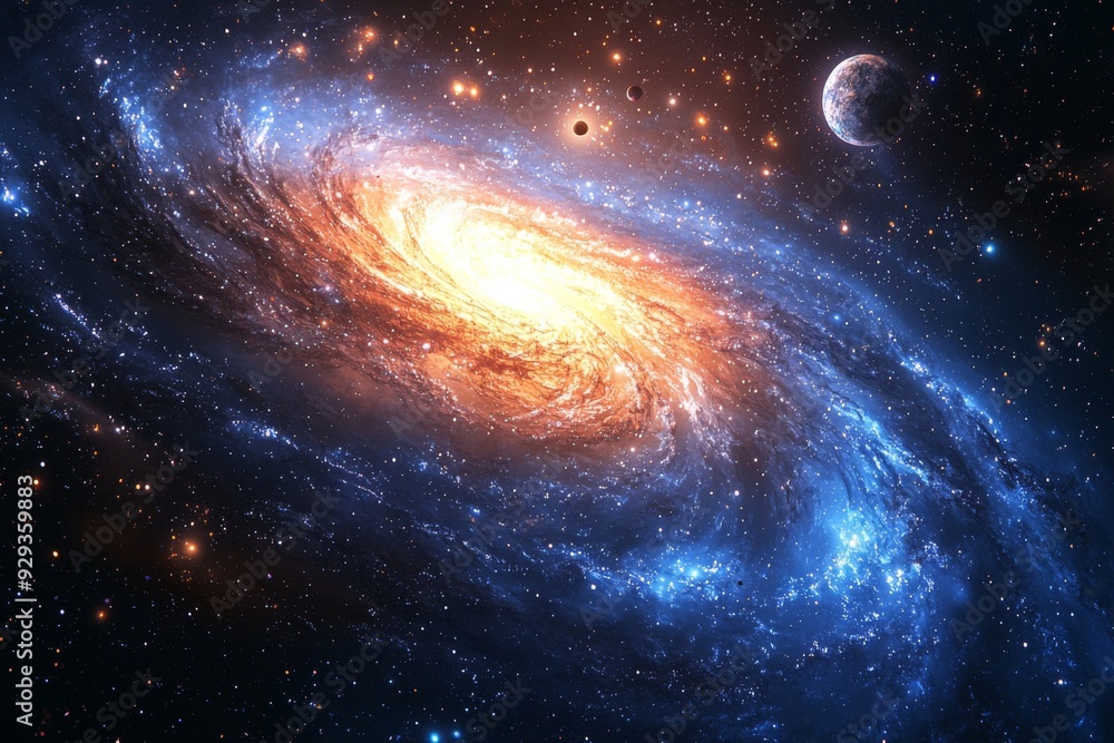 Space cosmic illustration with planets scene created with Generative AI Space cosmic illustration with planets scene created with Generative AI