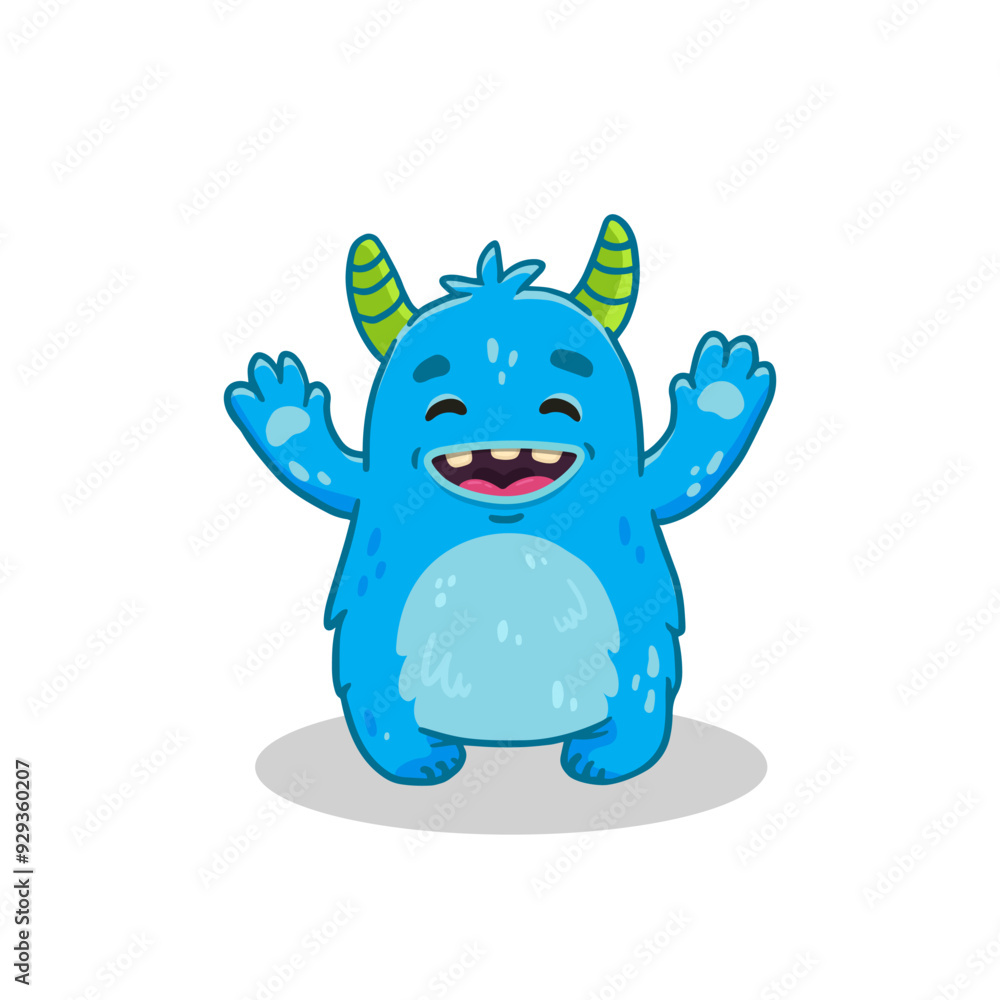 Fototapeta premium Cute cartoon monster on white background. Blue Monster Icon. Happy Alien. Doodle Funny monster. Vector illustration 