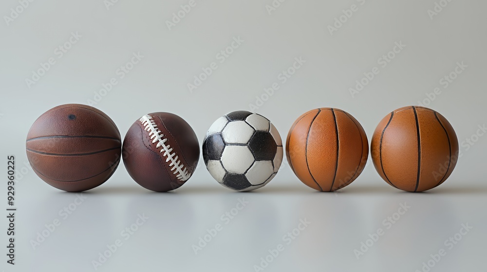 A lineup of various sports balls displayed on a neutral background. A lineup of various sports balls displayed on a neutral background.