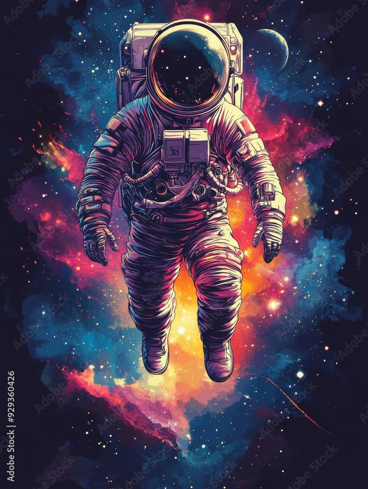 Fototapeta premium Astronaut in Space: A Colorful Cosmic Journey