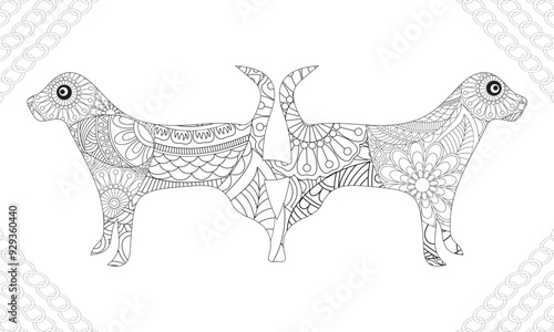 Animal coloring page.Sexy dog and bitchand bitchfor adults.Dog butt coloring page for adults and kids.Line art design for adult or kids colouring book in zentangle style. Vector illustration.
