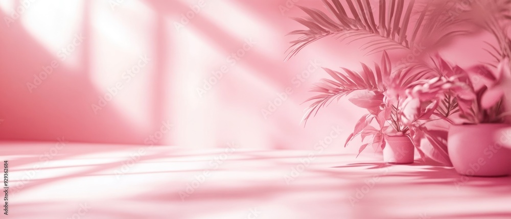 Pink Palm Leaves and Shadows in a Pink Room Pink Palm Leaves and Shadows in a Pink Room