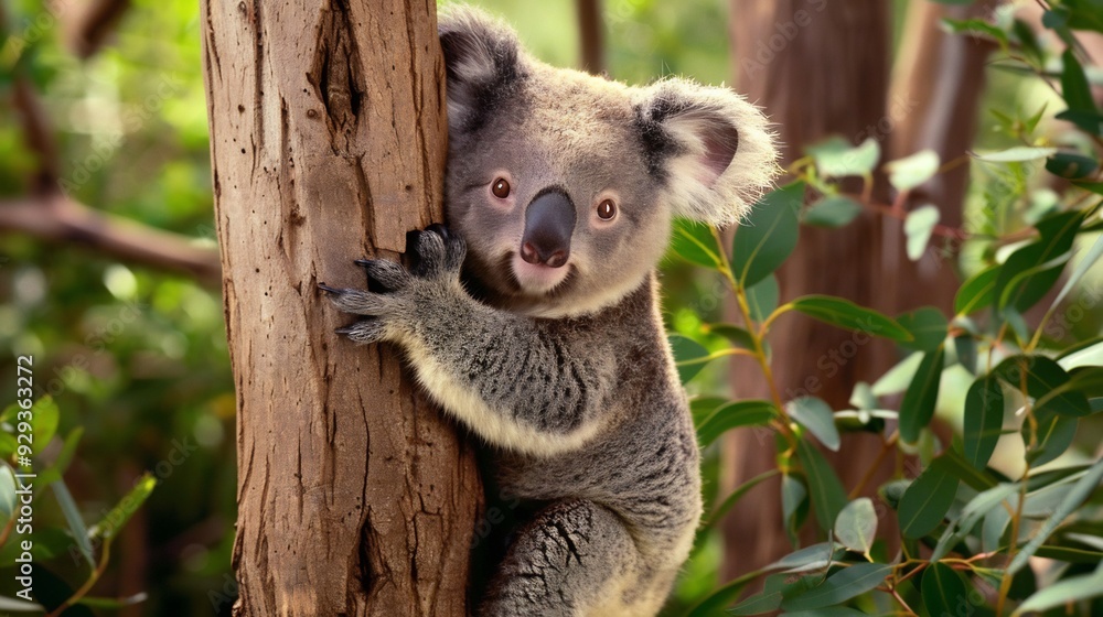 Fototapeta premium cute koala on tree branch australia wildlife 
