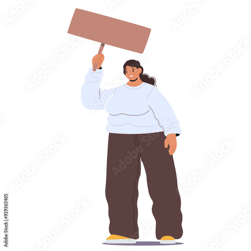 Woman Holding Up A Blank Sign In Protest. Cartoon Vector Illustration Depicts The Concept Of Activism, Protest