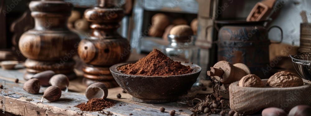 Rustic Coffee Grinding Scene with Traditional Tools Rustic Coffee Grinding Scene with Traditional Tools