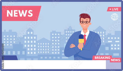 News show screen. Tv channel live broadcasting