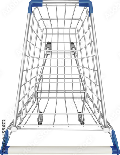 Empty supermarket cart top view. Store trolley