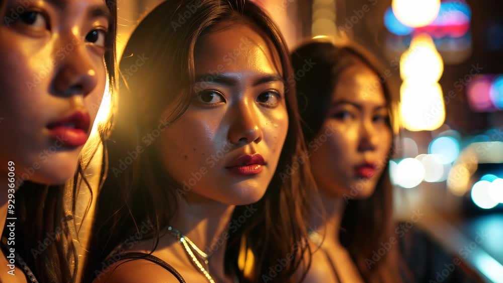 Under the glow of streetlights, three friends engage in deep conversation, laughter, and connection as city life buzzes around them Under the glow of streetlights, three friends engage in deep conversation, laughter, and connection as city life buzzes around them