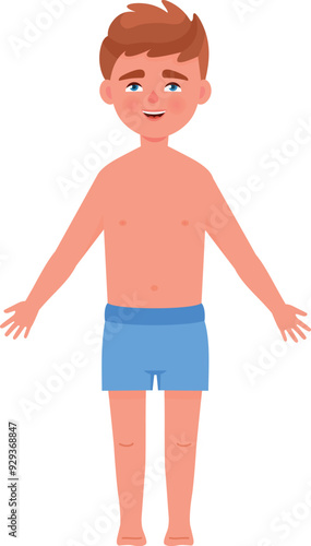 Cartoon boy character. Male kid figure front view