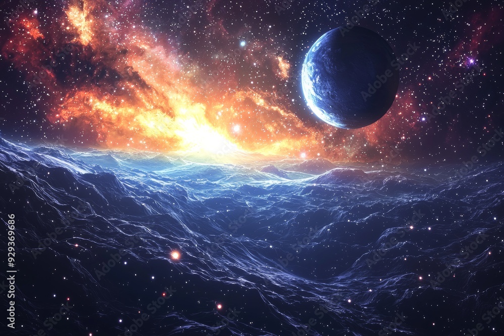 Fototapeta premium Space cosmic illustration with planets scene created with Generative AI