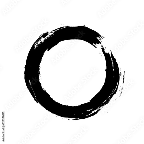 Circle ink brush paint, black round stroke frame, vector illustration.