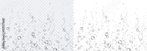 Bubbles underwater texture isolated on transparent background. Vector fizzy air, gas or oxygen under water. Realistic champagne drink, soda effect seamless border