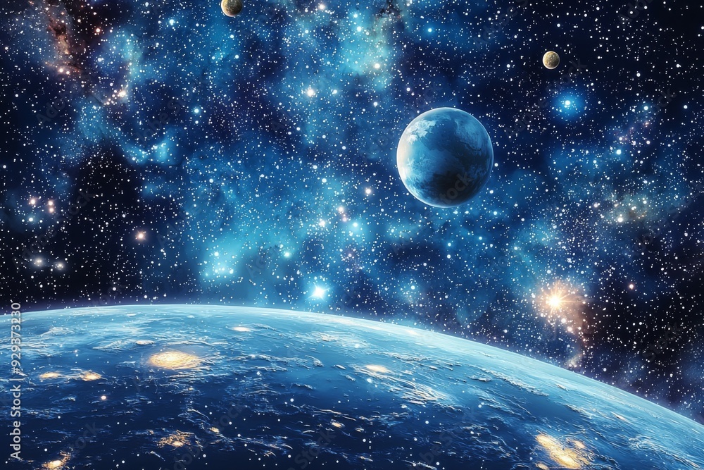 Obraz premium Space cosmic illustration with planets scene created with Generative AI